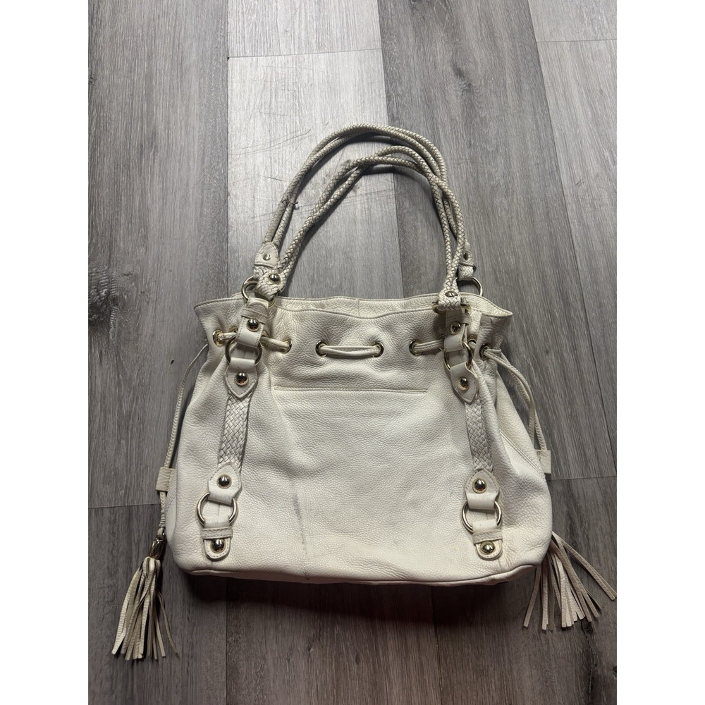 Vintage Elliott Lucca Leather White Top Handle Tassel Purse - Picture 6 of 8